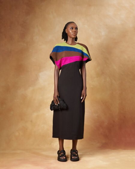 Color Block Cape-Sleeve Midi dress