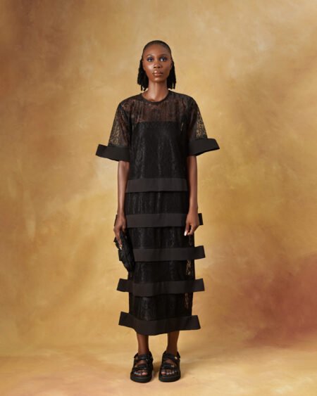 Banded Lace Column Dress